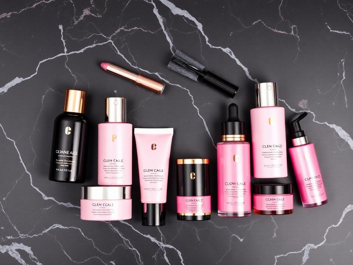 Luxury skincare and cosmetics flat lay